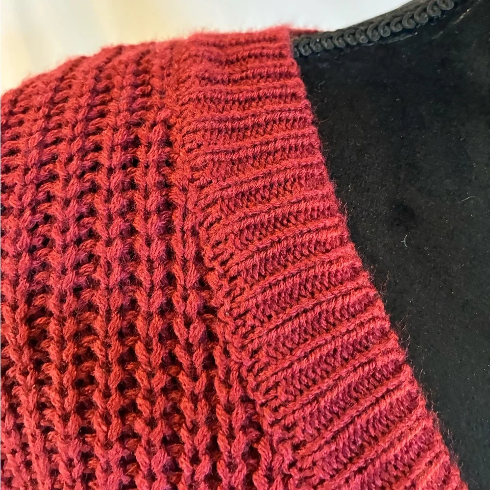 Beige/maroon color block V neck long sleeves loose knit pullover sweater XXL 19